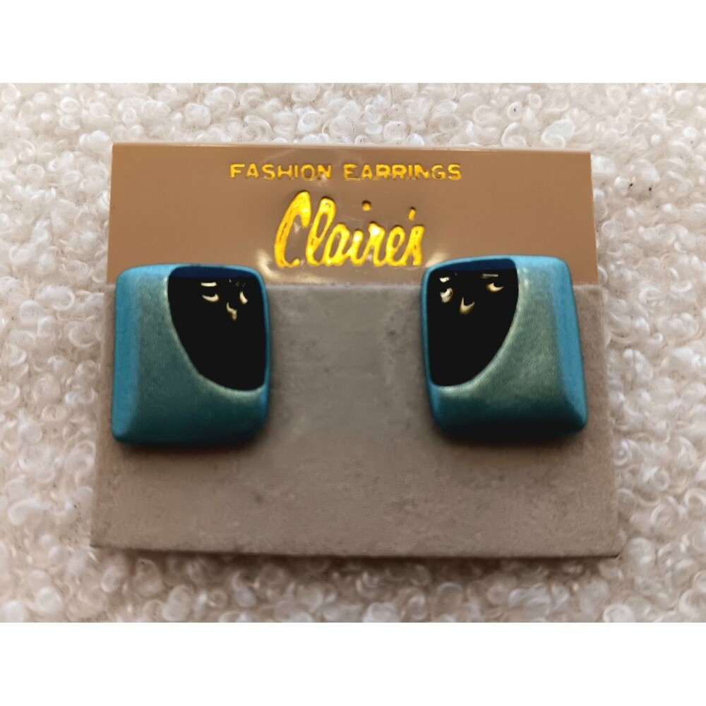 Vintage 1980 Claire's Deadstock Blue Shimmer & Navy Blue Enamel Earrings 5/8 in